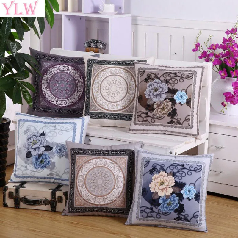 YLW Luxury Flower Cushion Cover Pillowcase Bed Car Hotel Print Plant