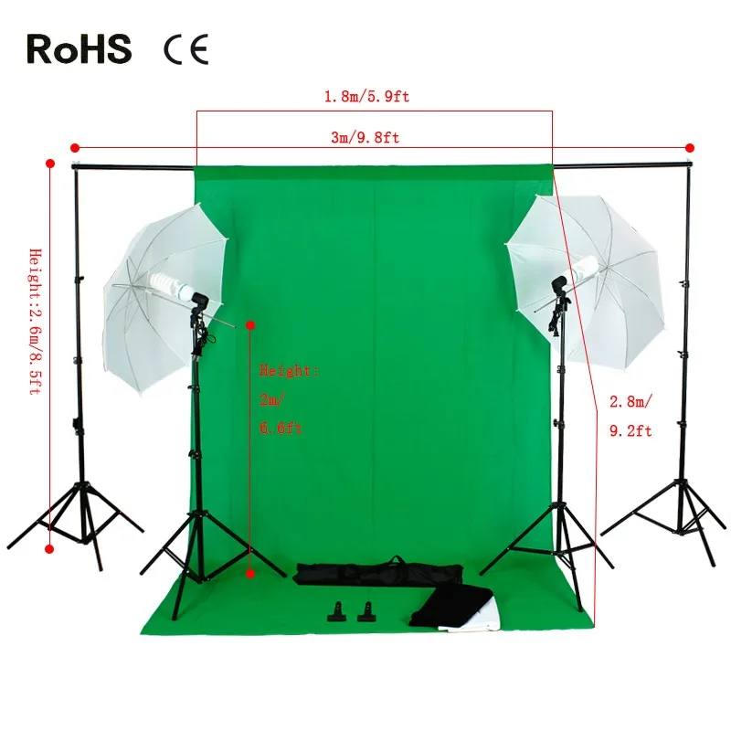 

Photo Studio Backdrop Umbrella Lighting Kit Set +2.6m*3m Background Support Stand+1.8m*2.8m cotton backdrops