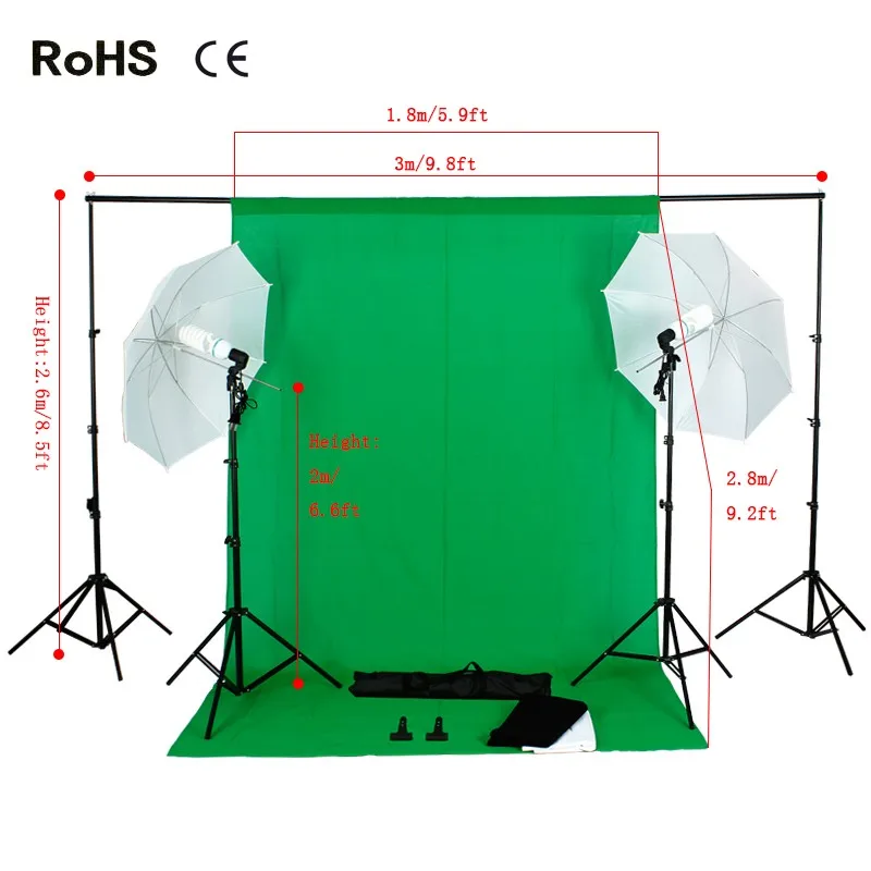 Фотостудия Фон зонтик комплект освещения комплект + 2,6 м * 3 м фон Поддержка подставка + 1,8 м * 2,8 м хлопок фонов
