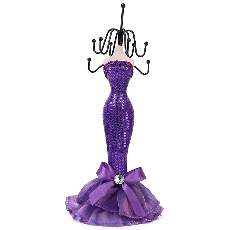 

Sequin dress mannequin earring necklace display holder stand M size purple