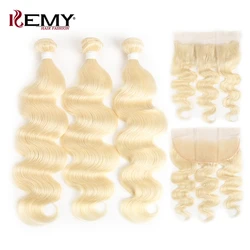 Platinum Blonde Human Hair Bundles With Frontal Brazilian Body Wave Remy Hair Weave Bundles KEMY HAIR Lace Frontal With Bundles Platinum Blonde Human Hair Bundles With Frontal Brazilian Body Wave Remy Hair Weave Bundles KEMY HAIR Lace Frontal With Bundles