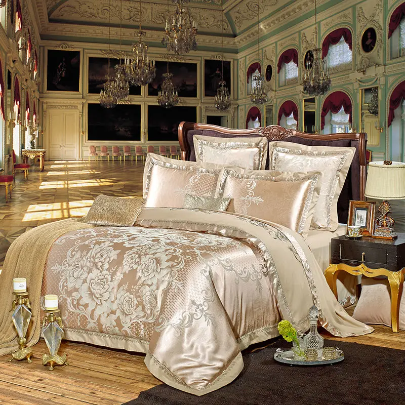 Роскошные шелковые постельные принадлежности 4/6 шт. постельное белье серебро постельное белье королевы king size Стёганое одеяло пододеяльник устанавливает простыни хлопок покрывало