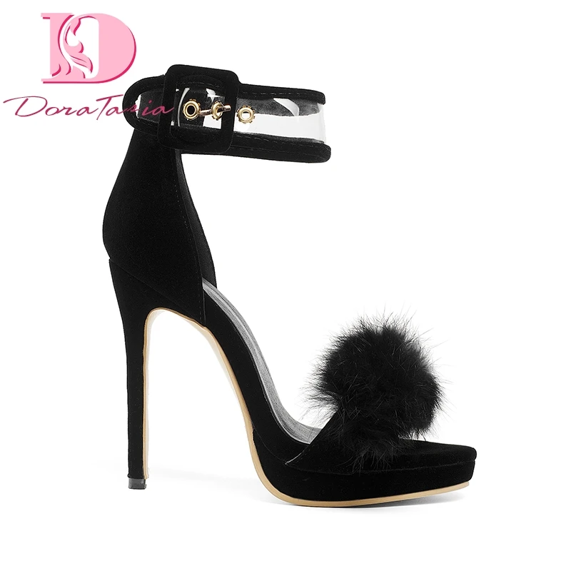

Doratasia 2019 Ins hot fashion fur plus size 32-54 high heels women Shoes thin heeled party ankle-strap sandals summer stiletto