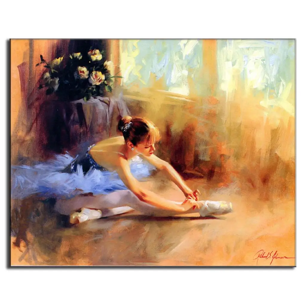 

Ballet Girl in Blue Dress Oil Painting Print on Canvas Abstract Ballerina Portrait Canvas Art Wall Picture for Bedroom Unframed