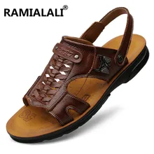 Летние модные мужские пляжные сандалии из натуральной кожи дышащие мужские сандалии из кожи новые мягкие мужские сандалии