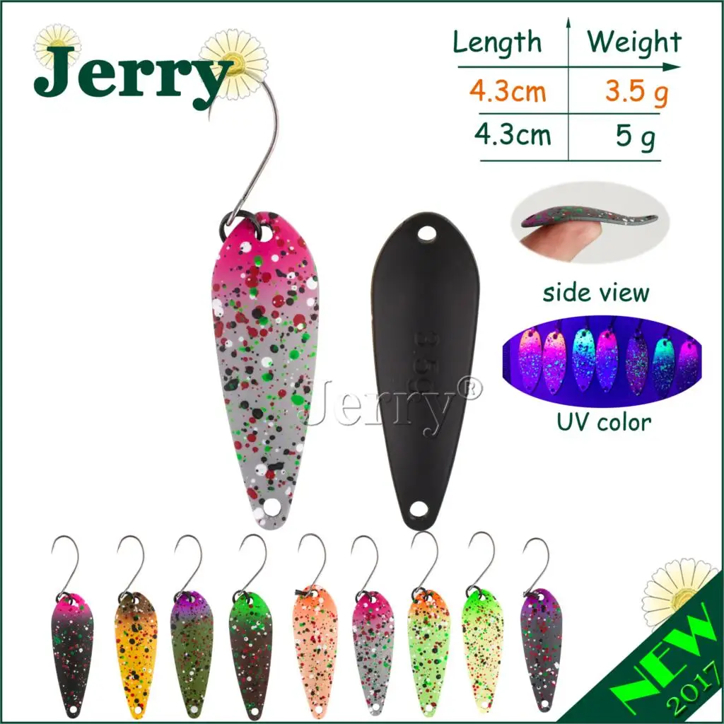Jerry 1pc casting fluttering spoons fishing lures trout spoons two side painting matt colors