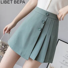 Новинка года; сезон весна-лето; женские юбки для девочек в консервативном стиле; модные Асимметричные плиссированные мини-юбки с высокой талией; SK8615