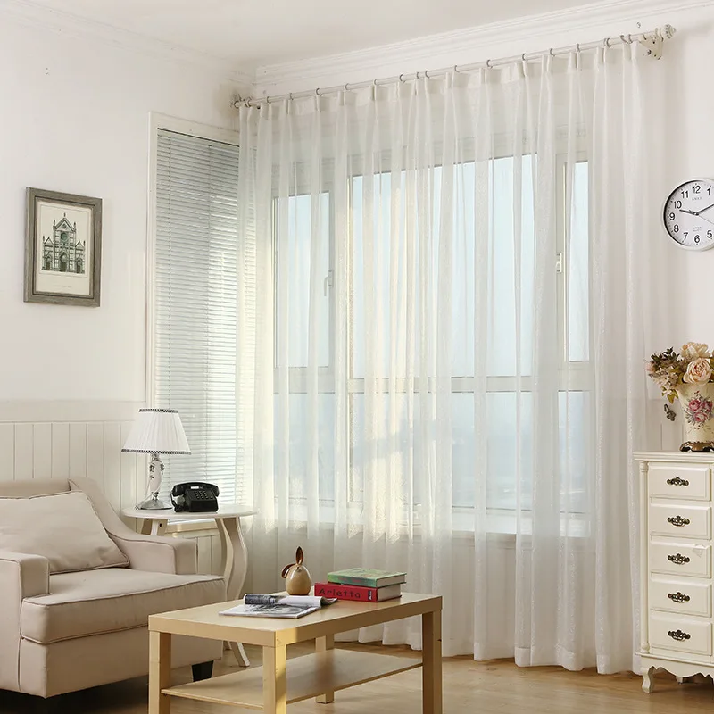 Современная Блестящая Серебристая однотонная белая прозрачная занавеска для спальни, оконная драпировка, тюль для гостиной, кухни, вуаль, ткань в римском стиле