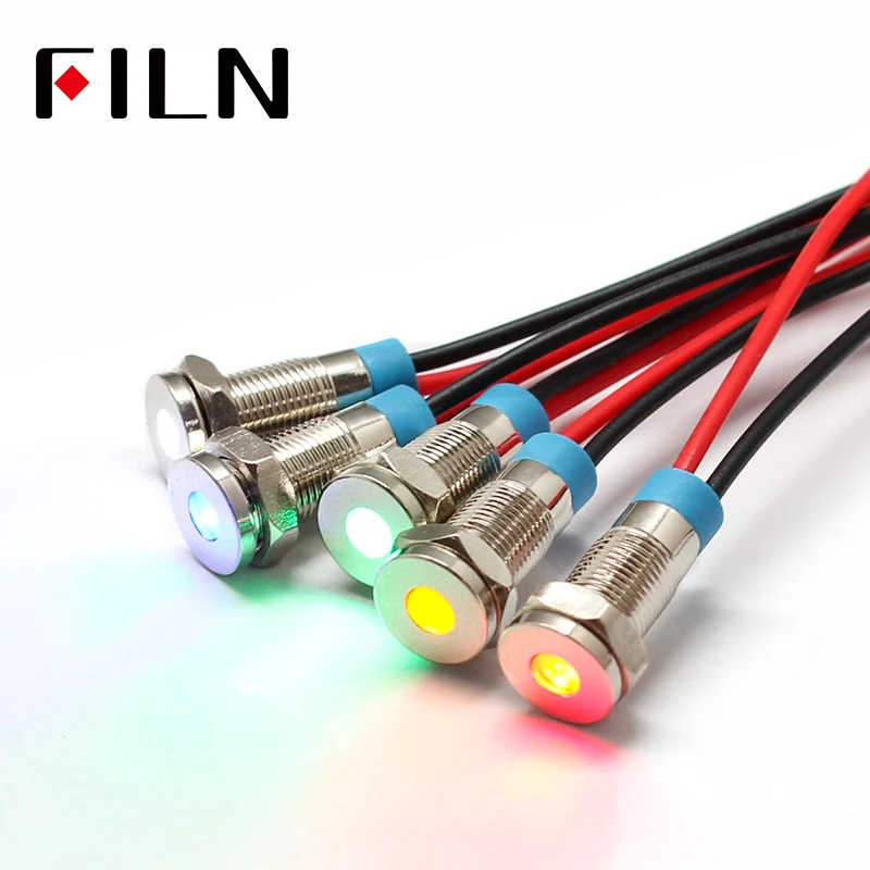 

6mm 12v mini Metal LED Pilot Panel Dash Signal Indicator Warning light 14cm cable Chrome Finish Car Boat Marine
