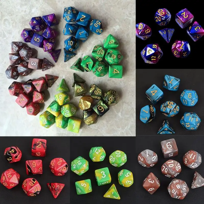 7 шт. набор игральных костей с эффектом туманности покер d& d d4 d6 d8 d10 d% d12 d20 многогранные TRPG игры Подземелья и Драконы РПГ игры в кости