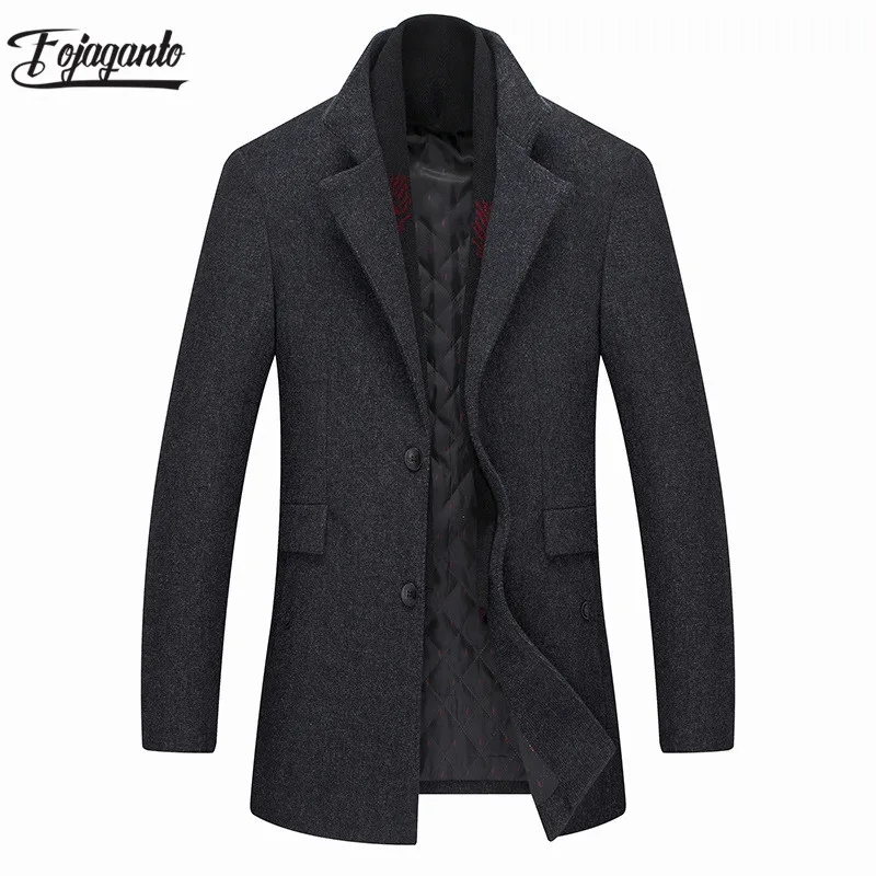 

FOJAGANTO Men Wool Blends Coat 2019 Men's New Casual Brand Solid Color Warm Thick Comfortable Pea Coat Male Trench Coat Overcoat