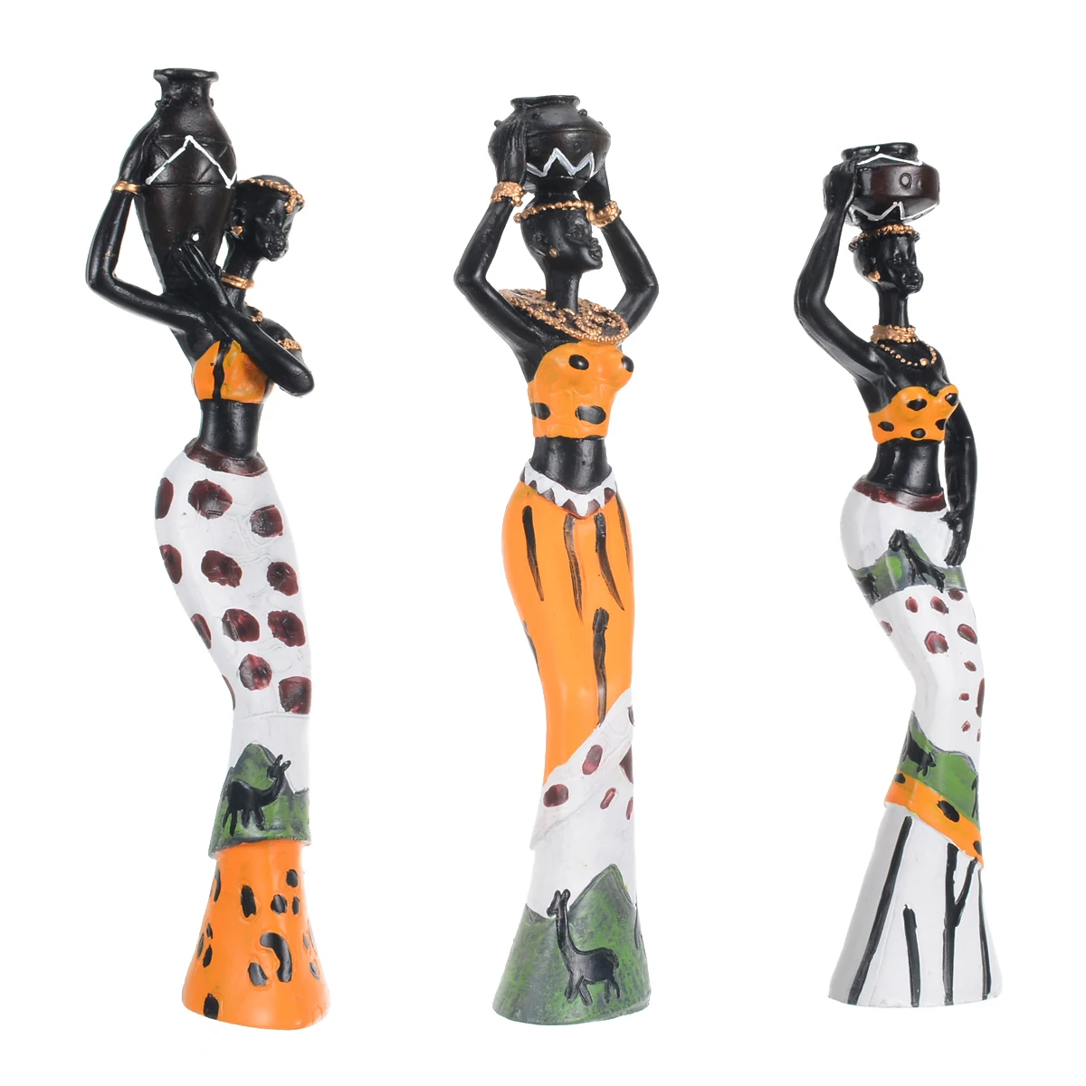3pcs Exotic African Lady Figurines Set Resin Statue Ornament Art Home Desk Sculpture Decors For Home Office