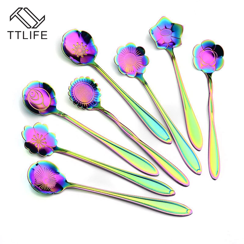 

TTLIFE 1pc Stainless Steel Long Handle Coffee Scoop Multi-style Tea Soup Stirring Spoons Ice Cream Dessert Tea Spoon Coffee Tool