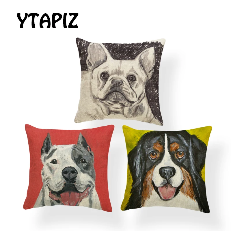 

Cute Bull Terrier Pug Basset Shepherd Maltese Dog Bulldog Boxer Dog Goldendoodle Cushion Set 45X45Cm Polyester Sofa Decor Pillow