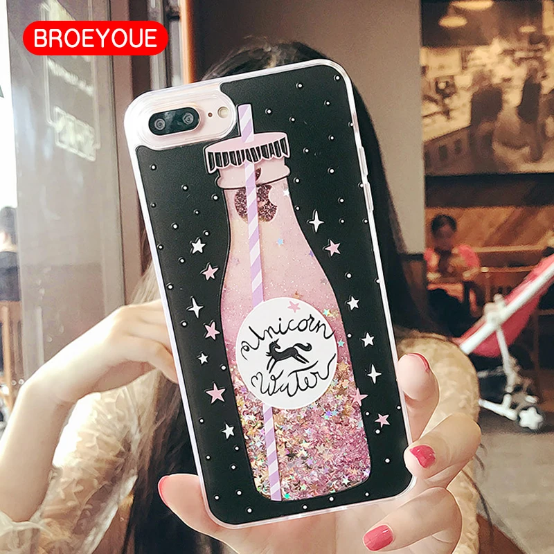 

BROEYOUE Drink Bottle Quicksand Case For iphone 7 7 8 Plus 5S SE 6S Dynamic Liquid Glitter Case For iphone 6 6s Plus Girl Style