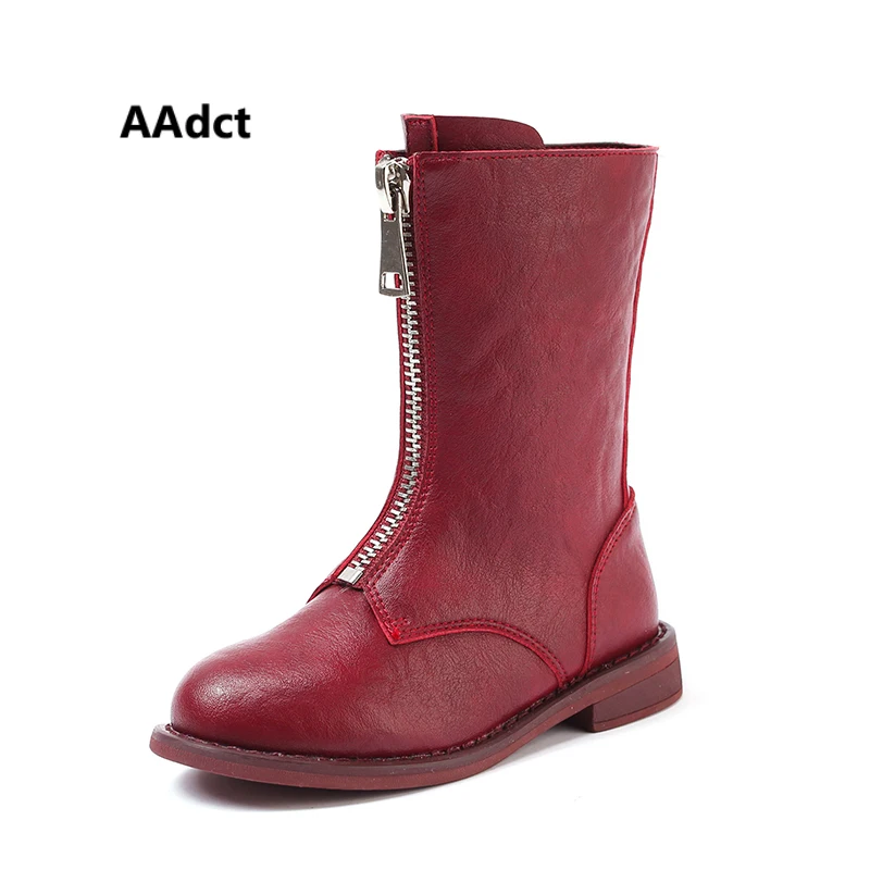 

AAdct 2018 Autumn and winter Martin boots for girls Soft bottom children boots High quality Fashion kids boots Front zipper