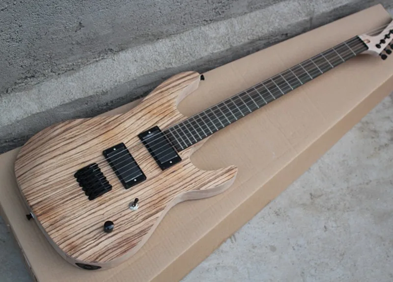 

6-String Electric Guitar with Matte Zebra Wood Body,Black Hardwares,String-thru-Body---17-11---
