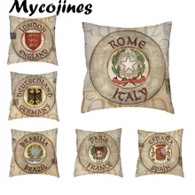 Brasil francés alemán Irlanda italiano Londres Puerto y escudo de España de armas hecho a mano Vintage Shabby Chic cojines con diseño de madera cubierta Fundas