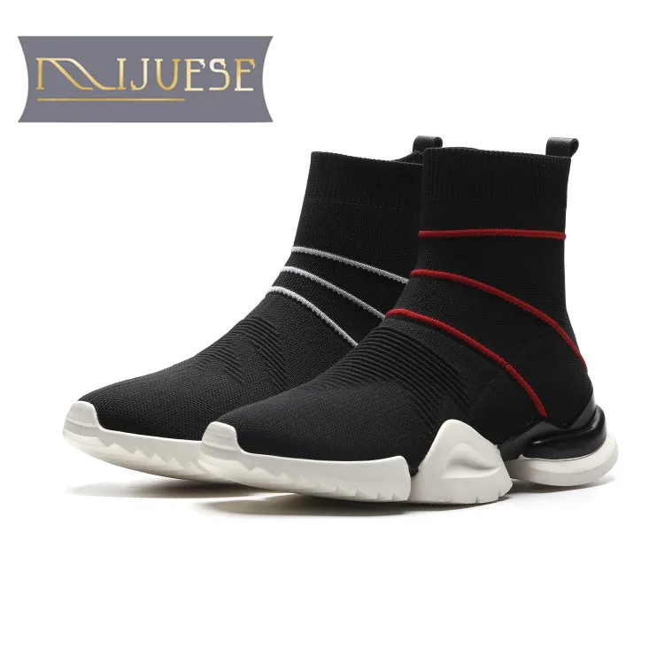 

MLJUESE 2019 women ankle boots Knitting mixed colors winter warm short plush boots strange heel women boots size 34-40
