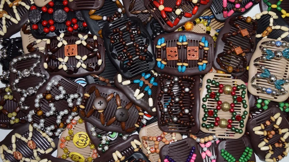 500 pcs/lot mix   model  Fashion magic Hair Combs mix lot wooden  Beaded Hair Clips accessories