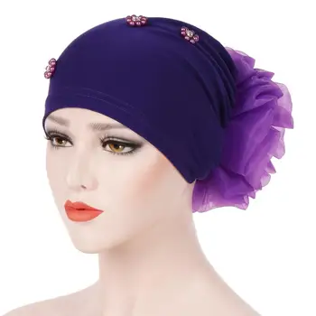 

Islamic Muslim Faux Pearl Rhinestone Women Flower Back Turban Hat Headwrap new