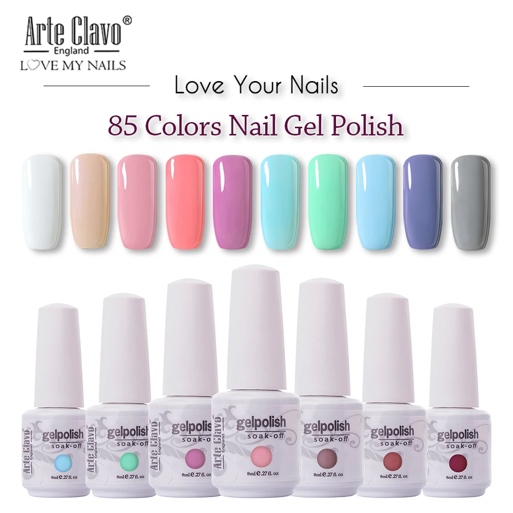  Arte Clavo 85 Colors Gel Nail Polish LED UV Gel For Nail Soak Off Nails Gel Lacquer Glitter 8ML Nud