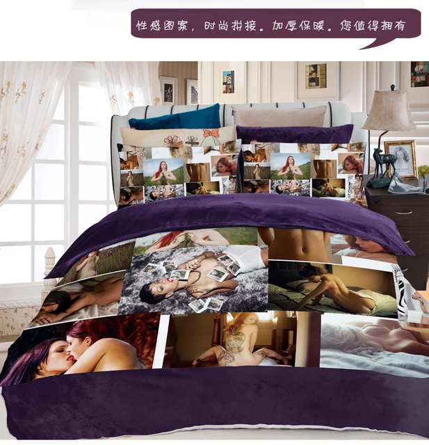 Coral fleece adult bedding set sexy Quilt Cover Loves Mens Girls