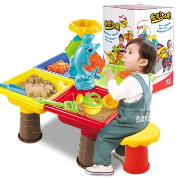 

[Best] 4 Player Kids Summer Outdoor Beach Sandpit Toy Sand Bucket Water Wheel Table Play Set play water play sand education Toy