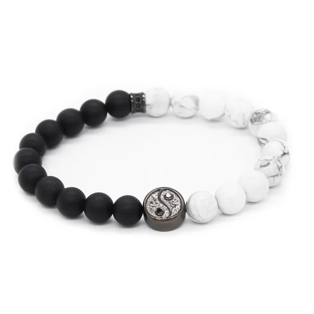 Poshfeel 8mm Natural Stone White And Black Yin Yang Bracelets For Poshfeel 8mm Natural Stone White And Black Yin Yang Bracelets For Men Women Stretch Beaded