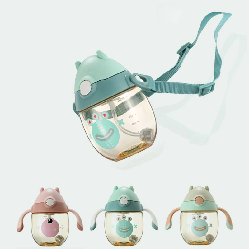 

280ml Baby Kids Cute Cup Children Learn Training Feeding Drink Water Straw Handle Bottle School Drinking Leak Proof Milk Bottles