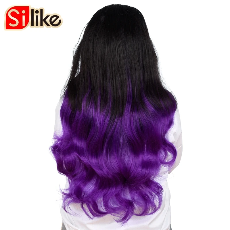  220g U Part Clips In Hair Upgrade Clip Hair Extension Synthetic Natural Wavy Hair Half Wig Blue Pin