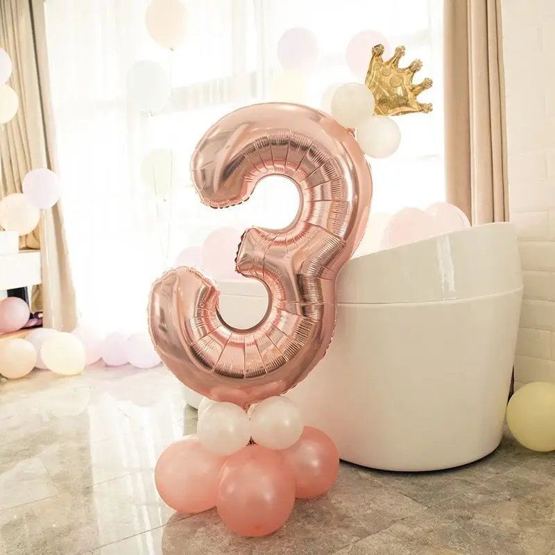 1 шт., воздушный шар на 2-й день рождения, с днем рождения, 2 года, украшения на день рождения, детский гелиевый баллон, голубые, розовые латексные шары, конфетти, для мальчиков и девочек - Цвет: rose gold 3