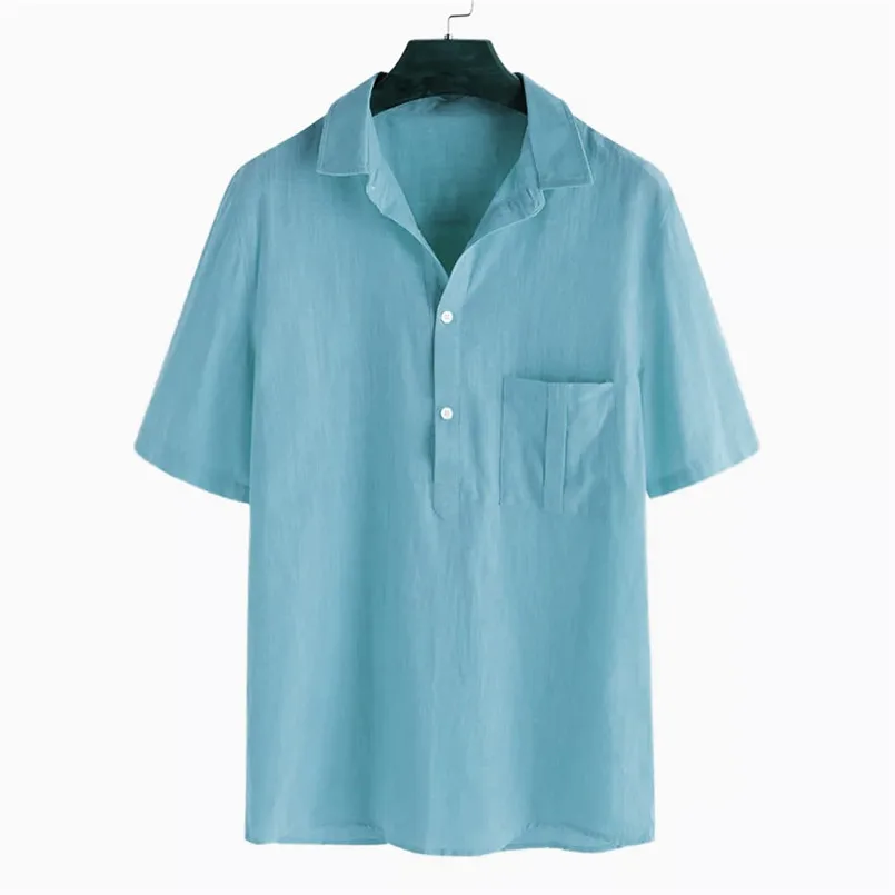 Новые модные мужские летние большие Размеры Мешковатые хлопковые льняные однотонные рубашки с коротким рукавом в стиле ретро