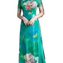 Шанхай история цветок печати вьетнамский аозай традиционная одежда qipao длинное китайское платье Чонсам современный Qipao для женщин