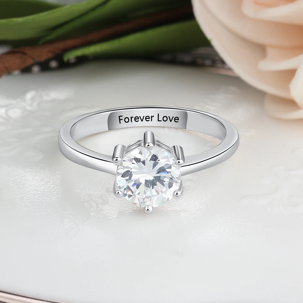 Simple Accessorise Personalized Gift Engraved Name 925 Sterling Silver Rings For Women Anniversary Jewelry(JewelOra RI103761)