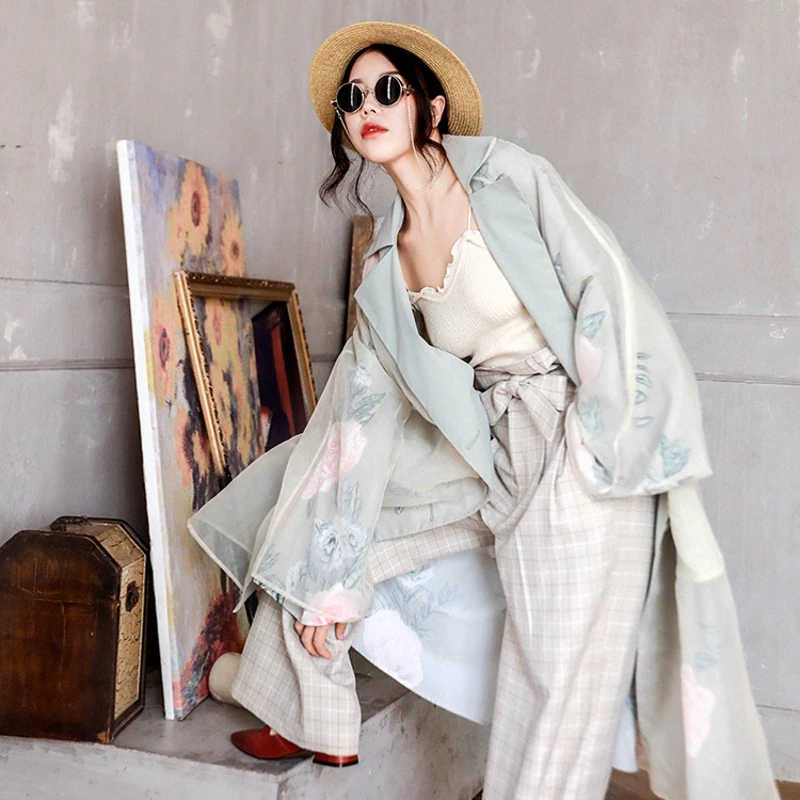 

IRINAY318 2019 Spring New Collection long vintage organza women trench coat