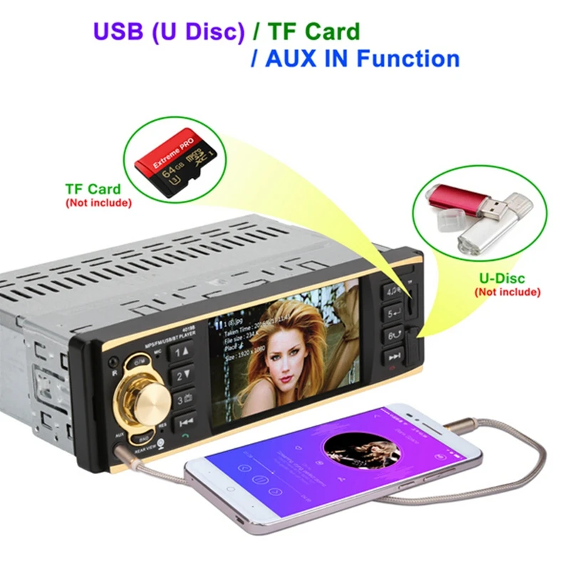4.1 Inch 1 Din Car Radio Stereo Player MP3 MP5 Car Audio Player with Bluetooth Remote Control USB AUX FM Radio Auto Components