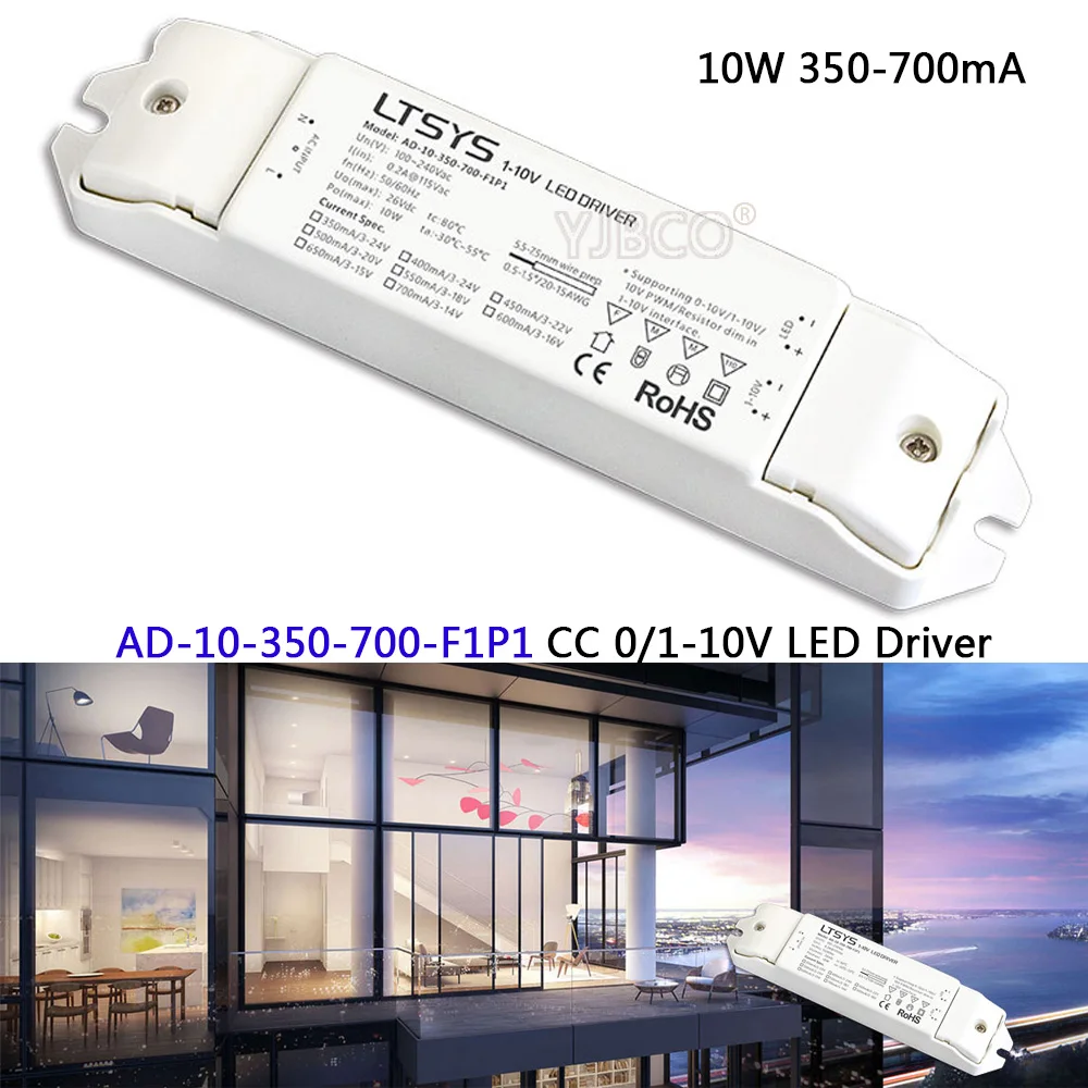 

LTECH CC 0/1-10V LED Driver;AD-10-350-700-F1P1;AC100-240V input; 3-24VDC 10W 350-700mA output 0/1-10V led dimming driver