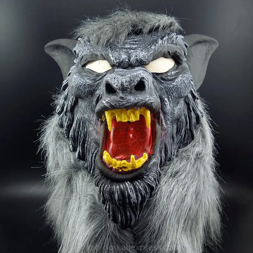BIBIGOU Halloween Gray Wolf Mask Animal Head Scary Creepy