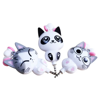 

Cute Cartoon Cat Retractable Earphone earbuds 3.5mm Wired Telescopic Earphone Headset flexible adjustable