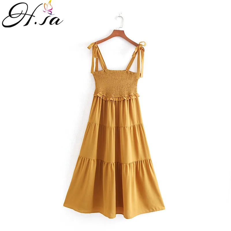 

H.SA Summer Dress 2019 Bow Tie Backless Sexy Women Party Night Vestidos Ruffles Long Maxi Loose Dress Black Boho Mujer