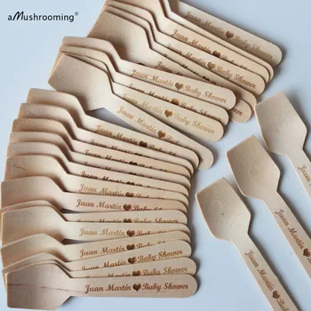 

100pcs home kitchen mini ice cream flat spoons laser engraved first birthday baby boy girl shower favors buffet dessert supplies