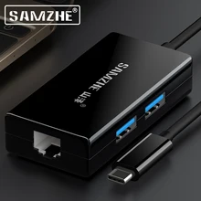 SAMZHE type C к RJ45+ USB 3,0 порт адаптер конвертер 30 см длина для Macbook и компьютера периферийных устройств