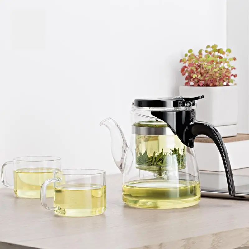 Heat Resistant Glass Tea Pot with Smart Filter 600ml & 4 Pcs Glass Tea CupsChinese Tea Set GiftEasy Tea Maker