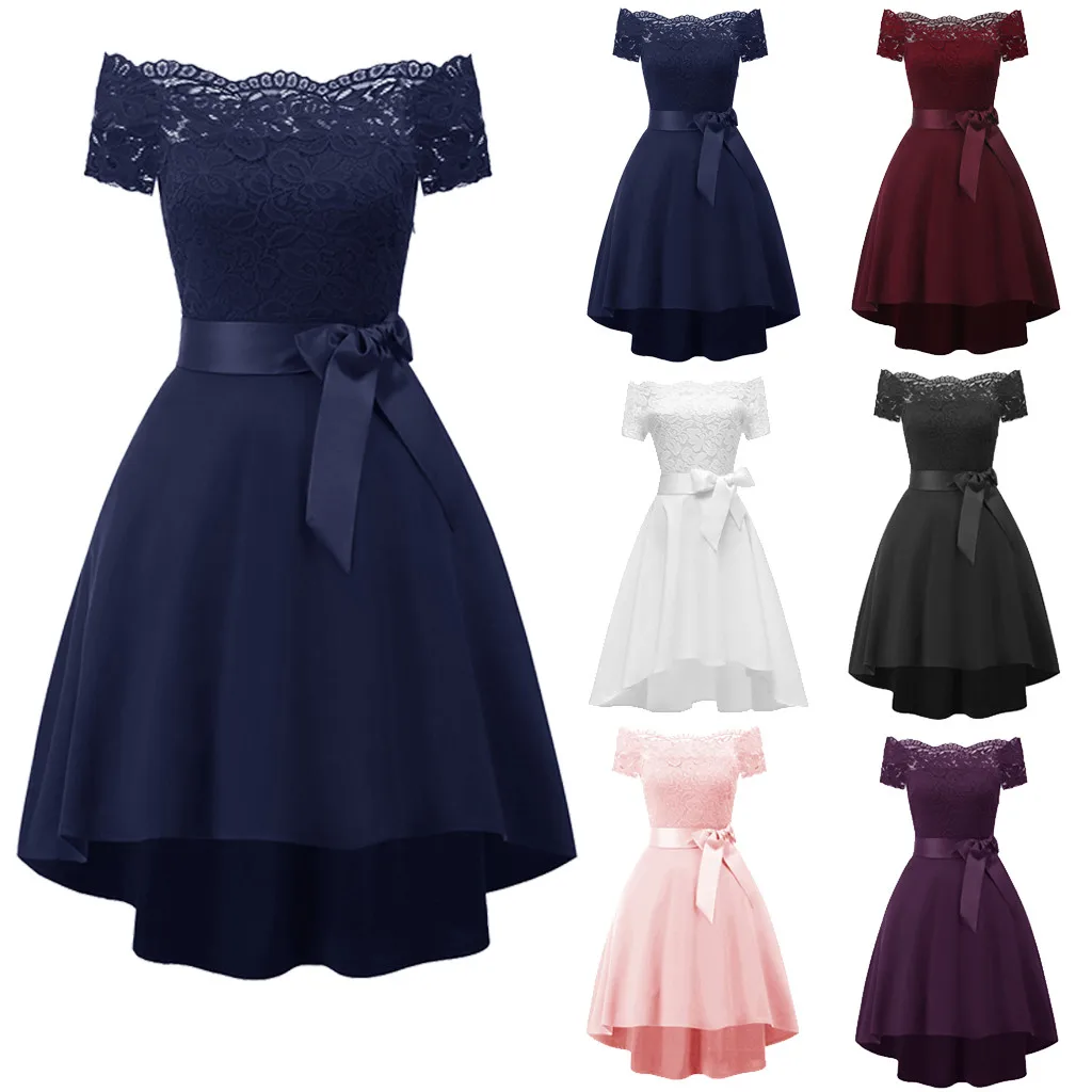 

2019 sales summer dress Women Formal Mini Lace Chiffon Ball Gown Dress Party Bridesmaid Gownvestidos de fiesta de noche 30