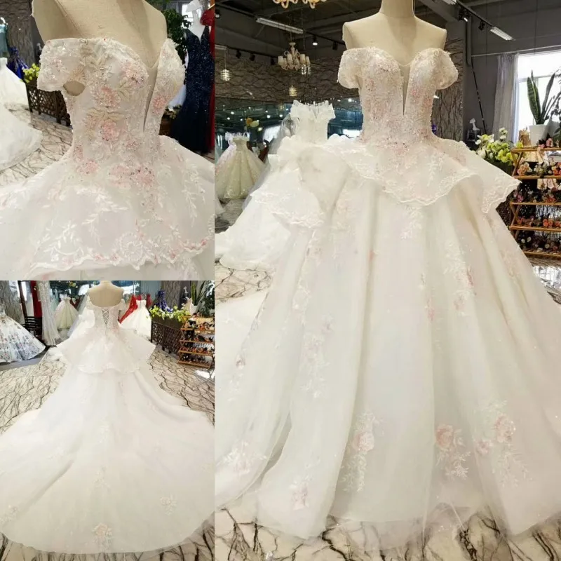 

Backlakegirls 2018 Sleeveless Pink Embroidery Lace Ball Gown Wedding Dress Sweetheart Neck Pearls Bridal Gowns Gelinlik Mariage