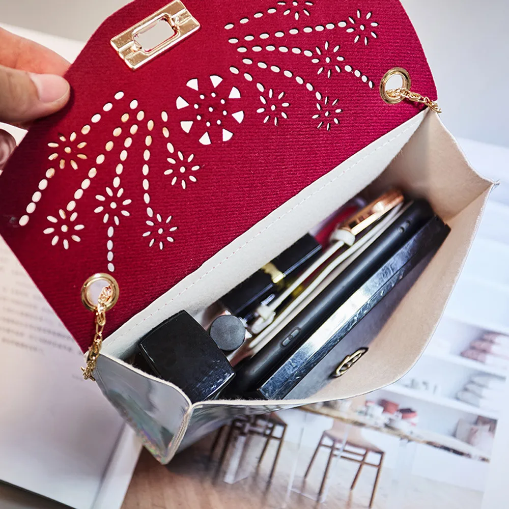 Aelicy Messenger Handbag Hollow Out Laser Handbag Clutch Shoulder Crossbody Bag Chain Bag Bag Evening Purse