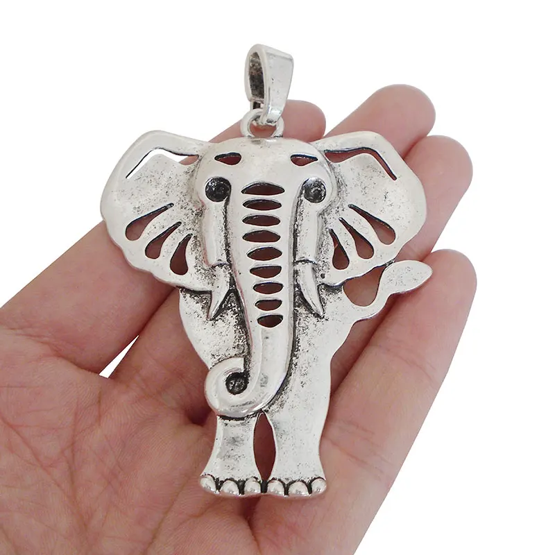 

2 x Tibetan Silver Tone Large Elephant Animal Charms Pendants for Necklace Jewelry Makings Findings 82x57mm