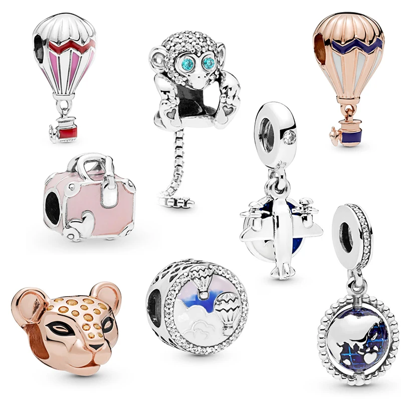 

2019 Summer 925 Sterling Silver Bead Sparkling Monkey Lion Spinning Globe Dangle Charm Fit Original Pandora Bracelet DIY Jewelry