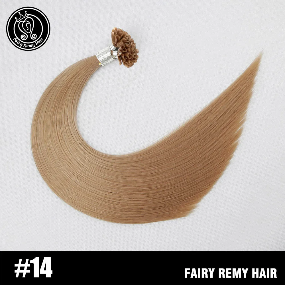 Сказочные волосы remy, 1 г/локон, 16 дюймов, настоящие человеческие волосы Remy Fusion для наращивания, кератиновые Натуральные Цветные пряди волос, капсулы 50 г/ПАК - Цвет: #14